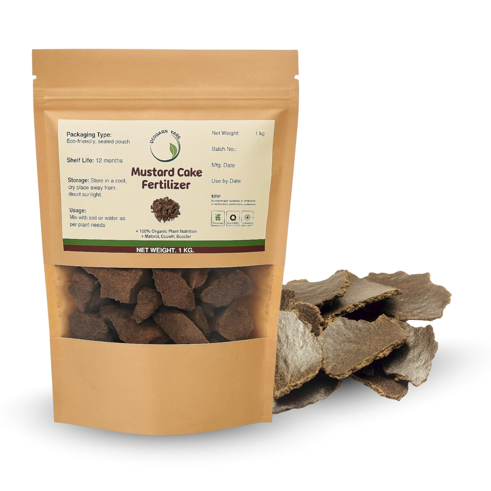 Mustard Cake Fertilizer, 1kg Pack , Organic Plant Food and Soil Conditioner for Garden Plants - Vermicompost by Ecoban