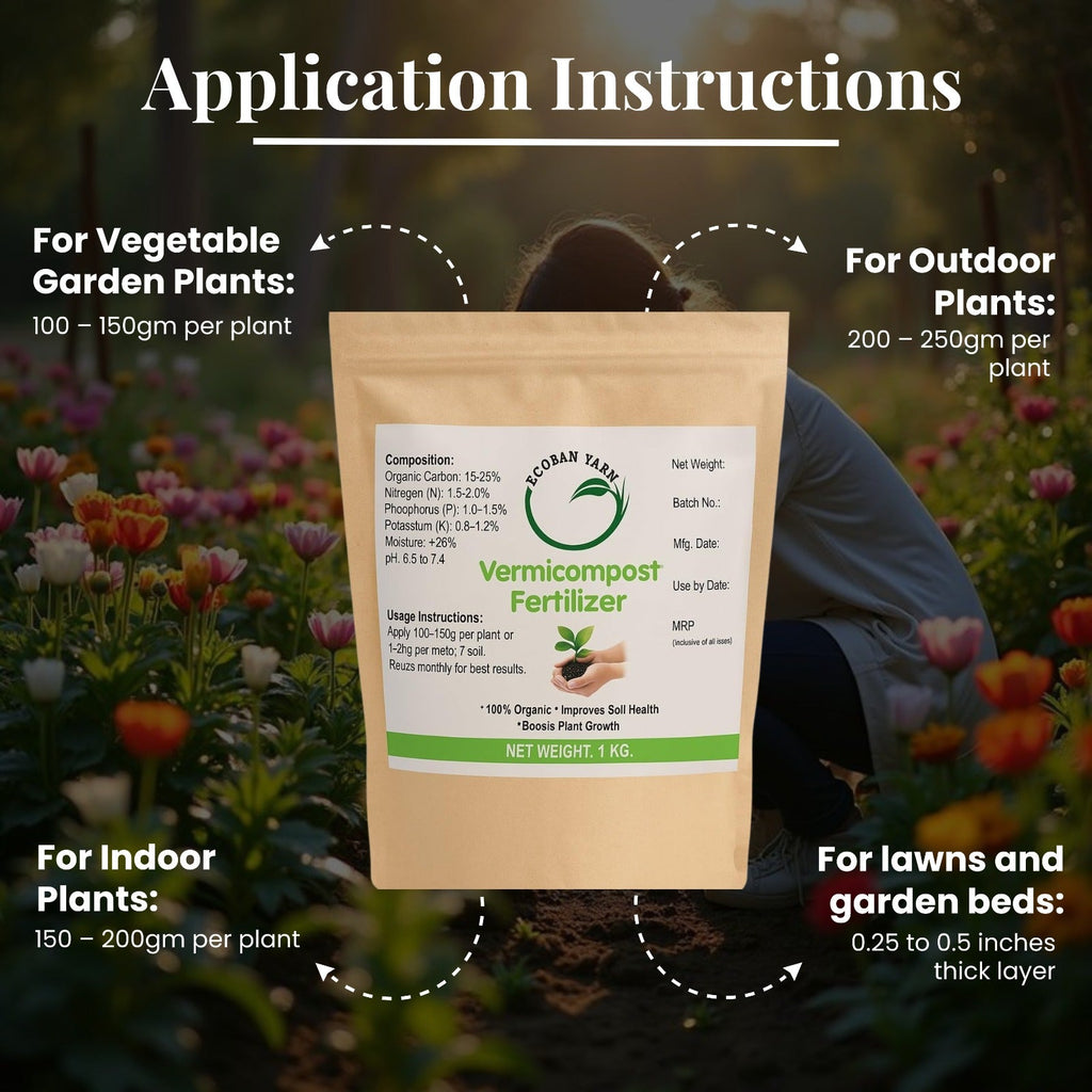Organic Vermicompost Fertilizer for Plants - 1 KG | Organic Powder Manure (1KG Pack ) - Vermicompost by Ecoban